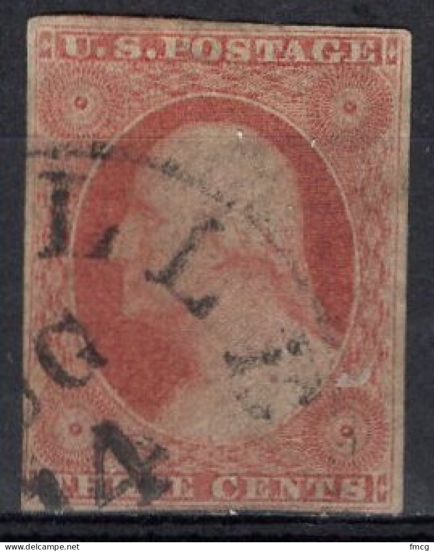 1855 3 Cents George Washington - Dull Red, Imperforate, Used (Scott #11) - Gebraucht