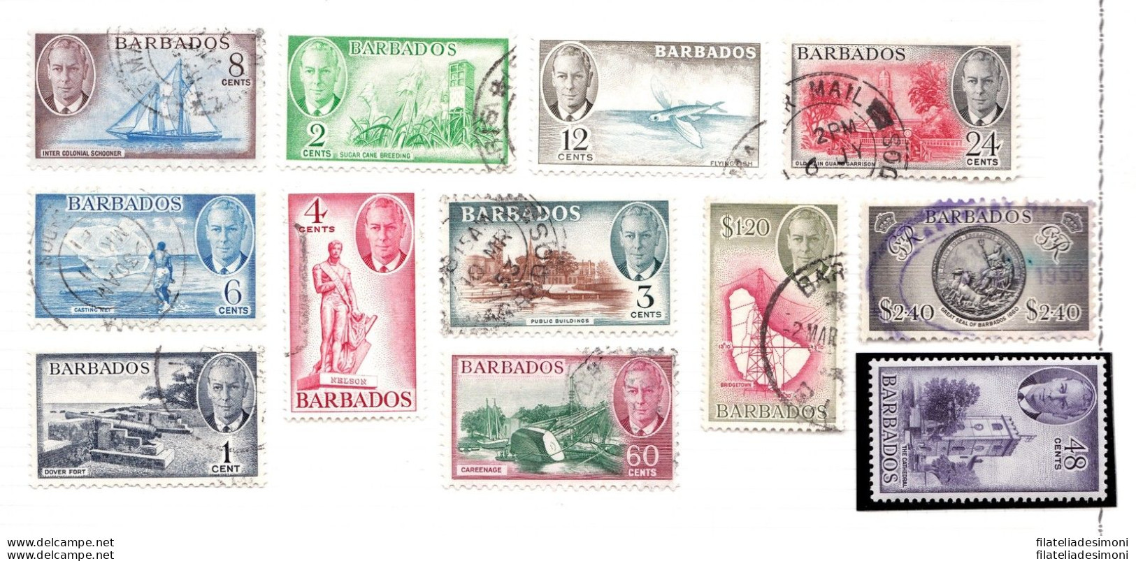 1950 BARBADOS, SG 271/282 George VI° Set Of 12  USED - Autres & Non Classés