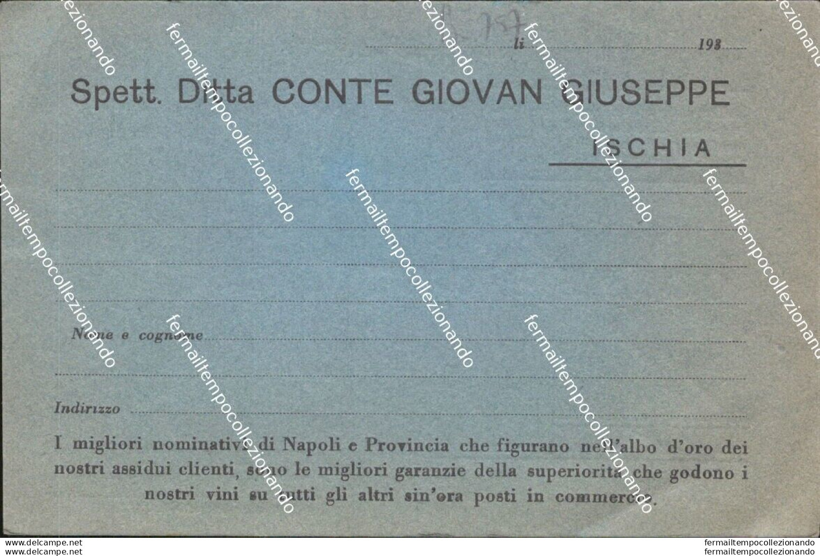 Be757 Cartolina Ischia Ditta Conte Giovan Giuseppe Provincia Di Napoli - Napoli