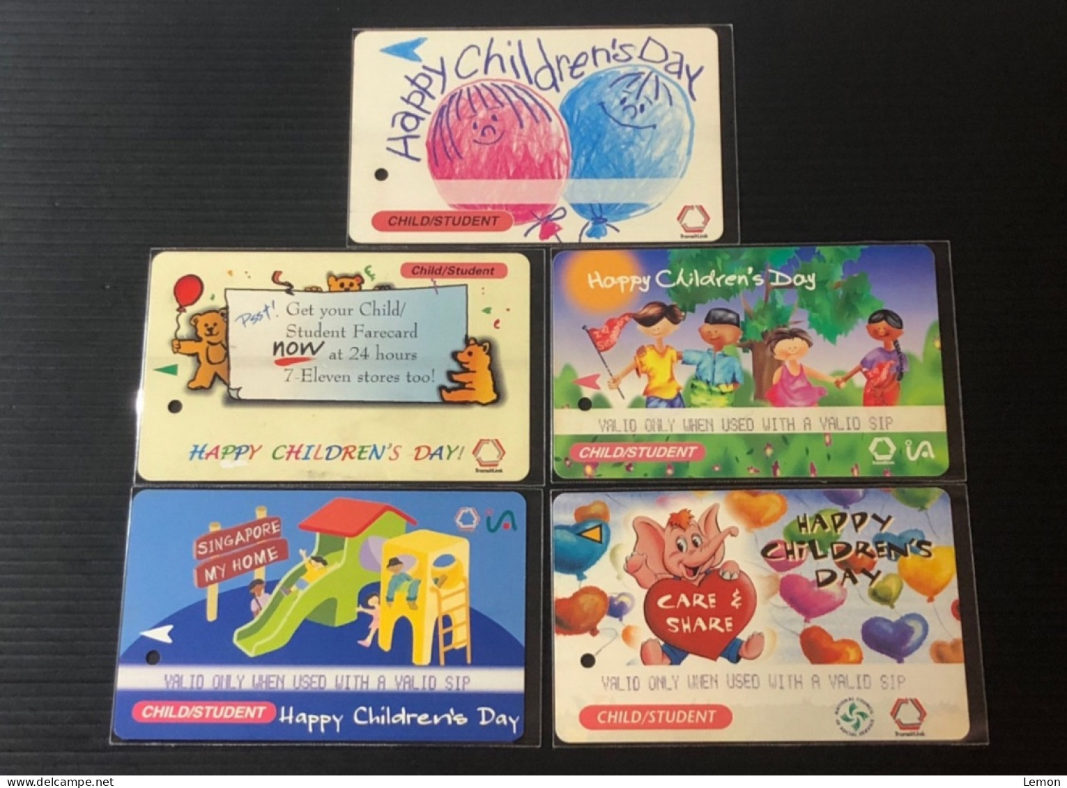 Singapore SMRT TransitLink Metro Train Subway Ticket Card, Happy Children‘s Day, Set Of 5 Used Cards - Singapur