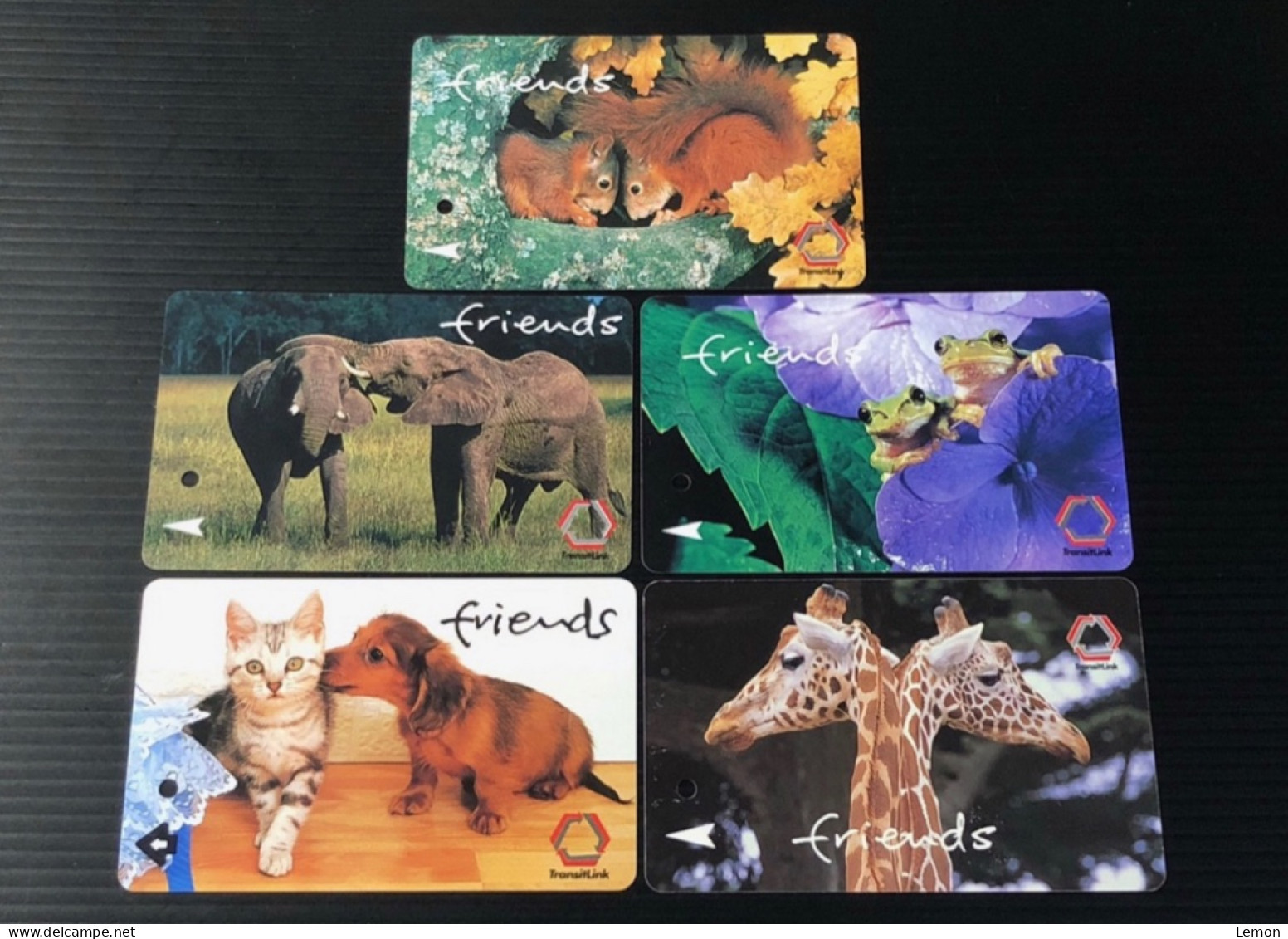 Singapore SMRT TransitLink Metro Train Subway Ticket Card, Squirrel Elephant Cat Dog Giraffe, Set Of 5 Used Cards - Singapour