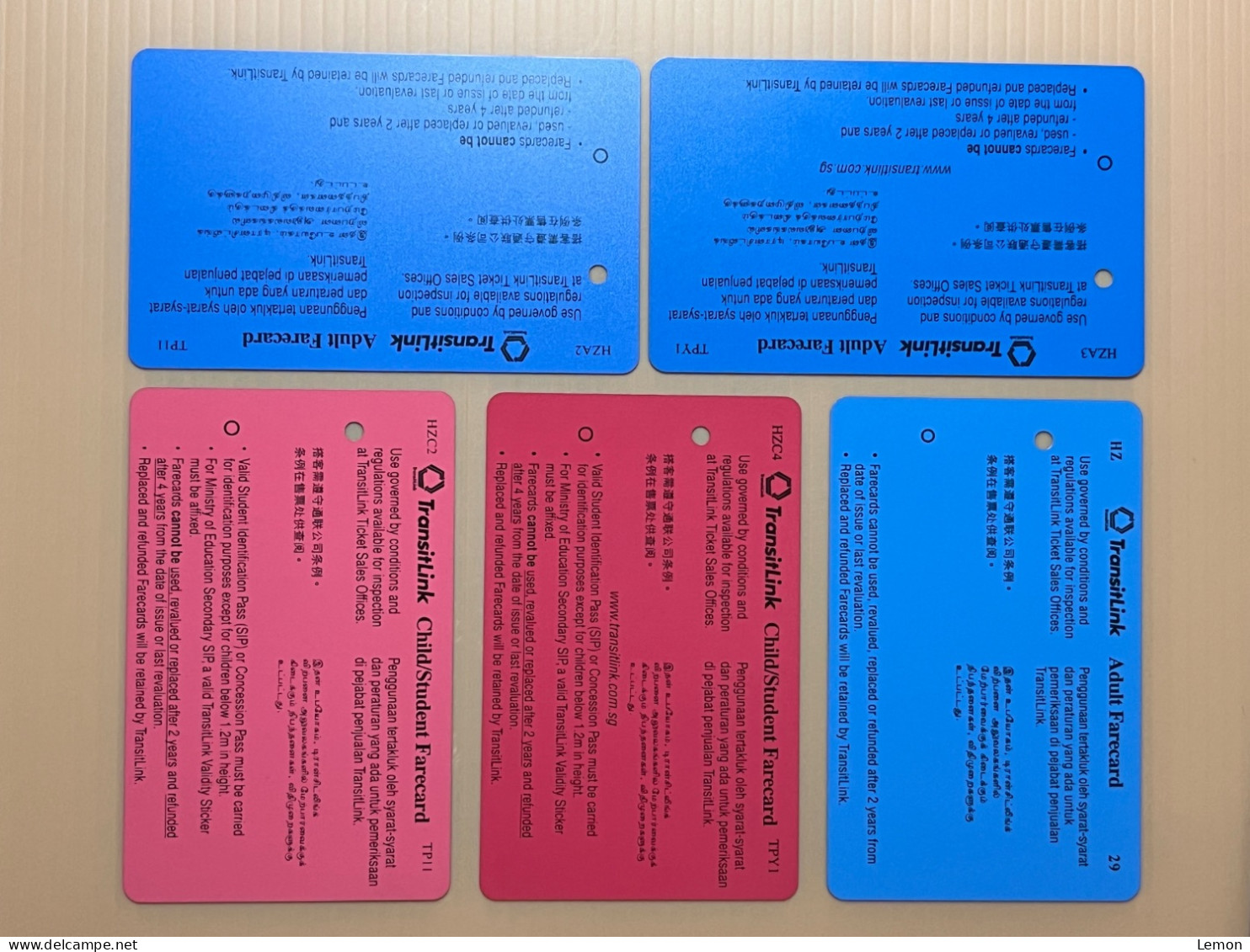 Singapore SMRT TransitLink Metro Train Subway Ticket Card, HealthZone, Set Of 5 Used Cards - Singapour