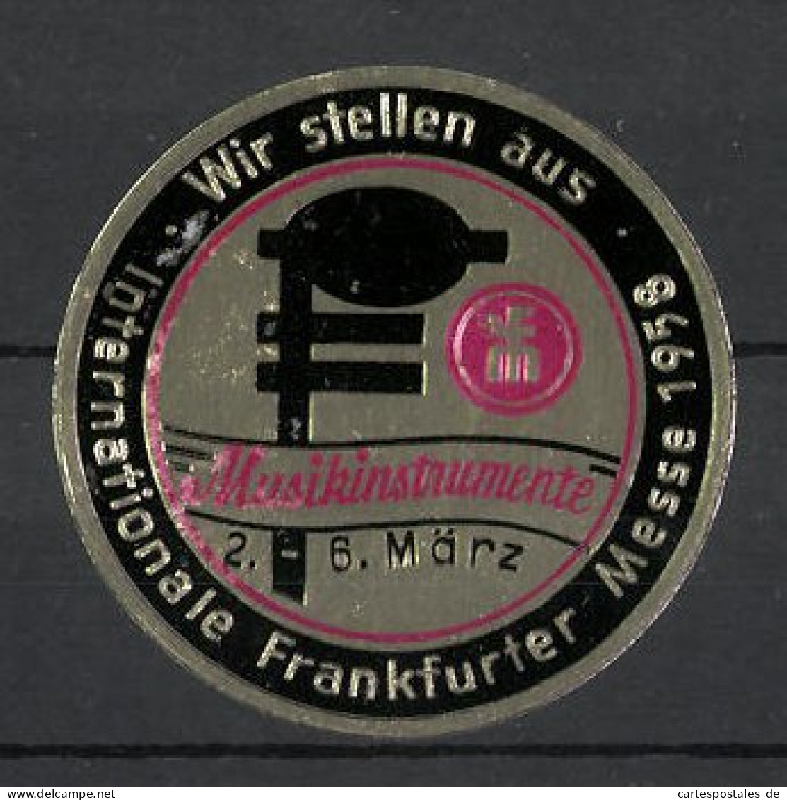 Reklamemarke Frankfurt Am Main, Internationale Frankfurter Messe 1958, Musikinstrumente  - Erinnophilie