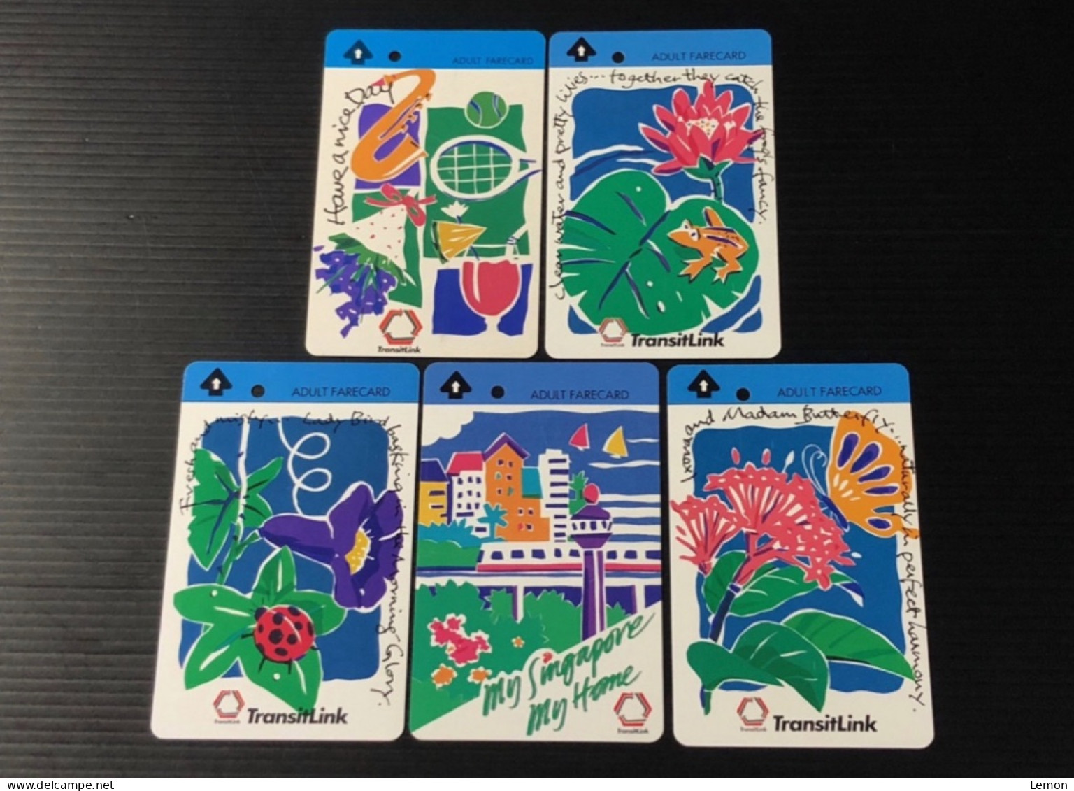 Singapore SMRT TransitLink Metro Train Subway Ticket Card, Flower, Set Of 5 Used Cards - Singapur