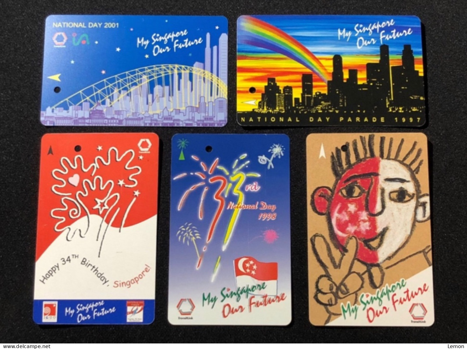 Singapore SMRT TransitLink Metro Train Subway Ticket Card, My Singapore Our Future, Set Of 5 Used Cards - Singapore