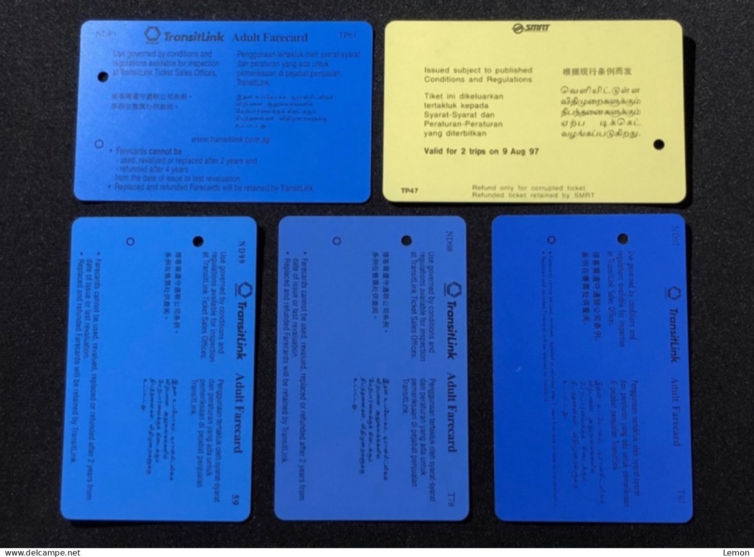 Singapore SMRT TransitLink Metro Train Subway Ticket Card, My Singapore Our Future, Set Of 5 Used Cards - Singapour