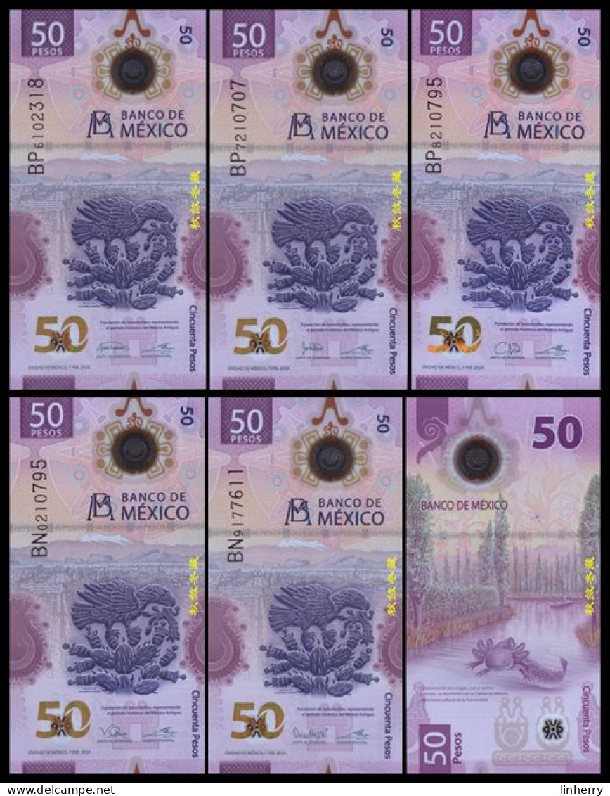 Mexico 50 Pesos (2023),  5 Different Signatures 5 Pcs Per Set, Polymer, UNC - Mexico
