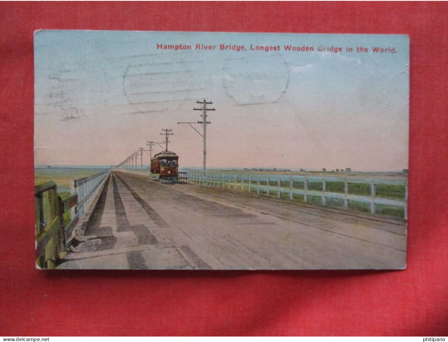 Hampton River New Hampshire~Wooden One Mile Bridge~Trolley  Ref 6391 - Other & Unclassified