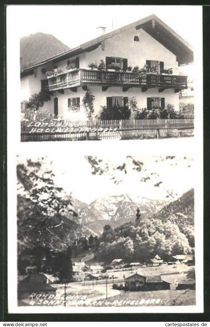 AK Ruhpolding, Gesamtansicht M. Sonntagshorn U. Reifelberg, Landhaus Hallweger  - Ruhpolding