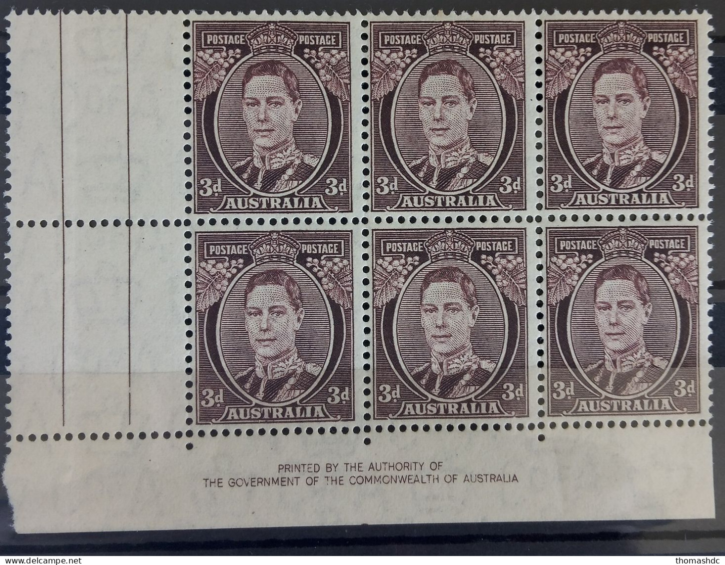 1937 3d Purple-brown SG 187 BW 196 Block Of 6 Imprint - Mint Stamps