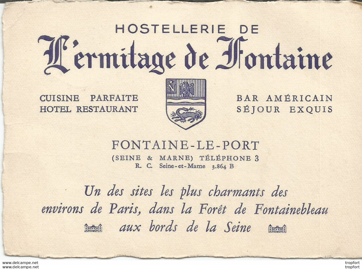 RT / Carte De Visite Ancienne FONTAINE-LE-PORT ( 77 ) L'ermitage De FONTAINE HOSTELLERIE Restaurant - Tarjetas De Visita