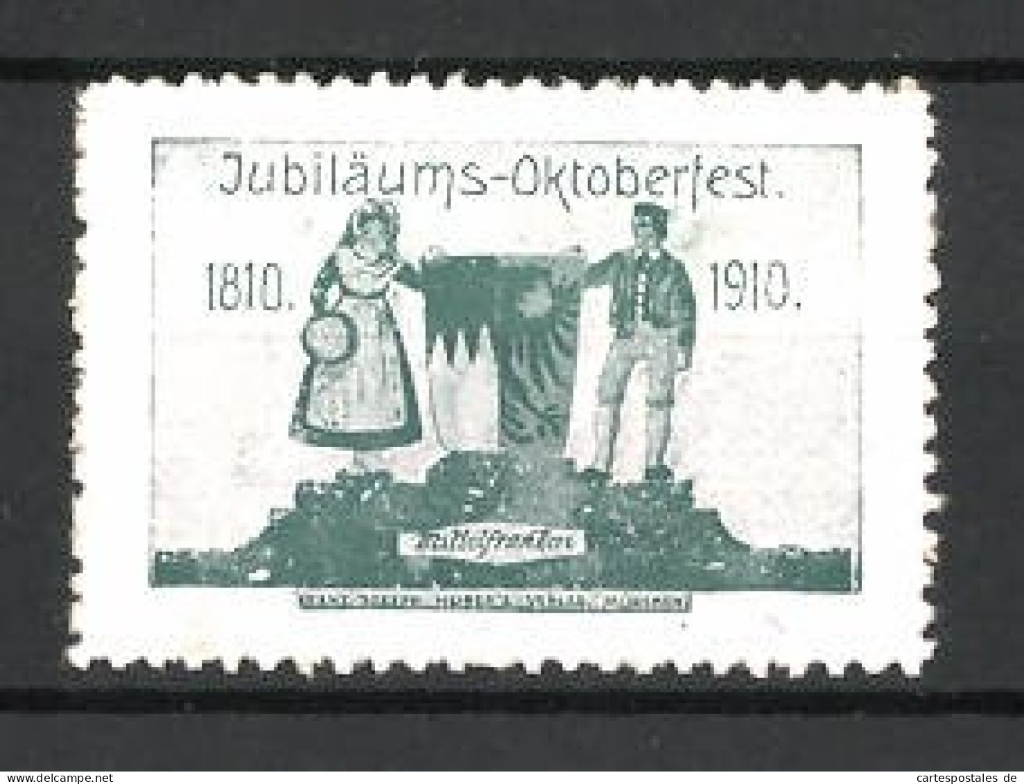 Reklamemarke Jubiläums-Oktoberfest, Paar In Mittelfranken-Tracht 1810-1910  - Erinnophilie