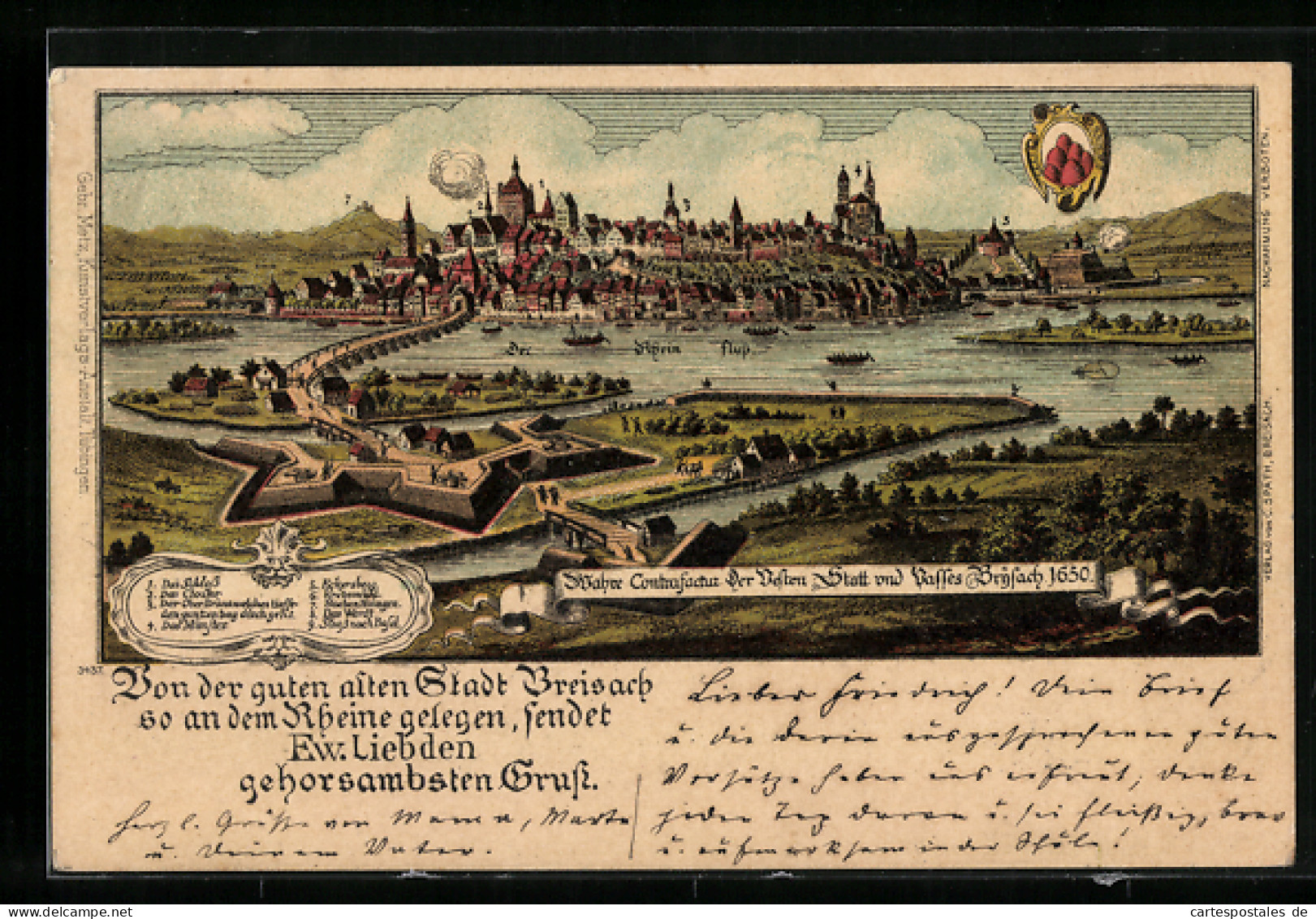 Lithographie Breisach, Ansicht Der Stadt Am Rhein Um 1650  - Breisach