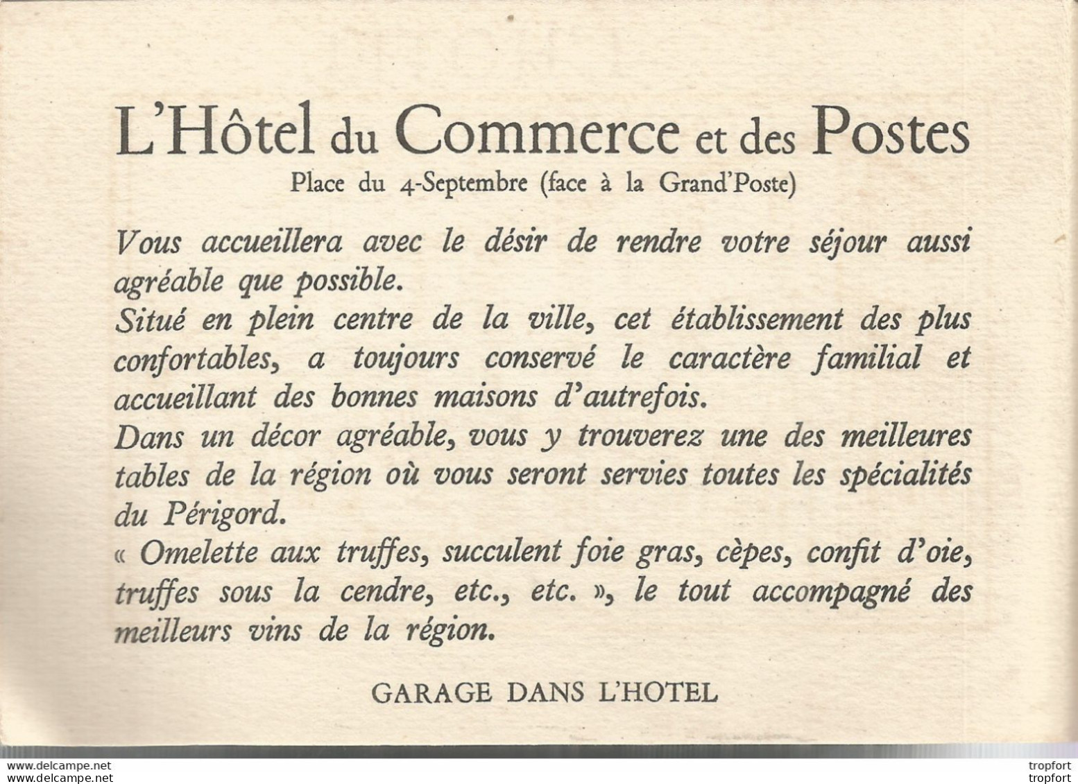 RT / Carte De Visite Ancienne Feuillet PERIGUEUX ( 24 ) Hôtel Du Commerce Et Des Postes - Visitenkarten