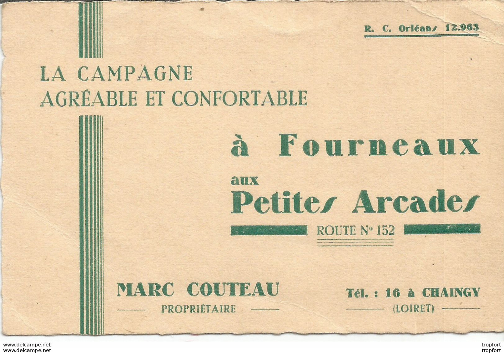 RT / Carte De Visite Ancienne CHAINGY (45 ) à Fourneaux Aux PETITES ARCADES Marc COUTEAU - Cartes De Visite