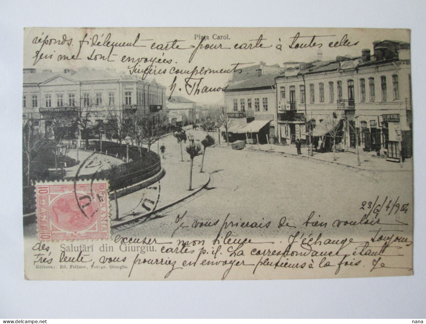 Romania-Giurgiu:Place Du Roi Carol,magasins,c.pos.voyage 1904/King Carol Square,stares 1904 Mailed Postcard - Roumanie