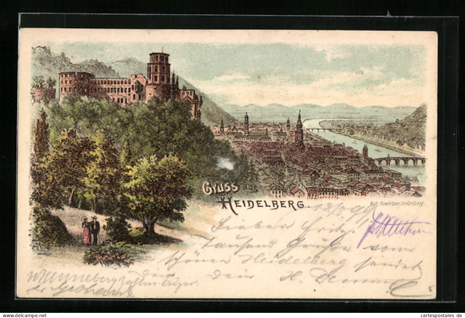 Lithographie Heidelberg, Gesamtansicht Mit Schloss  - Heidelberg