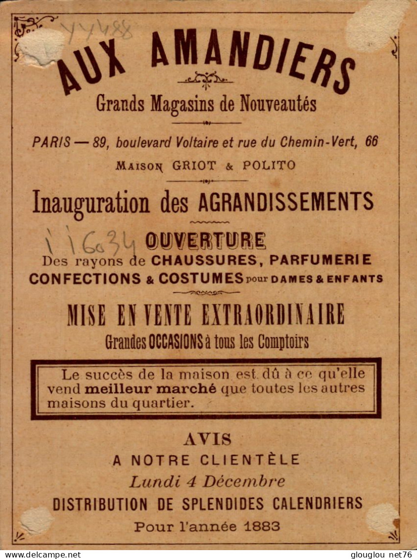 CHROMO. AUX AMANDIERS A PARIS .   VOIR  DOS - Sonstige & Ohne Zuordnung