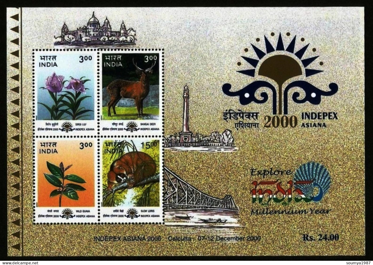 INDIA 2000 INDIPEX ASIANA FLORA AND FAUNA ANIMALS AND PLANTS ORCHIDS MINIATURE SHEET MS MNH - Unused Stamps