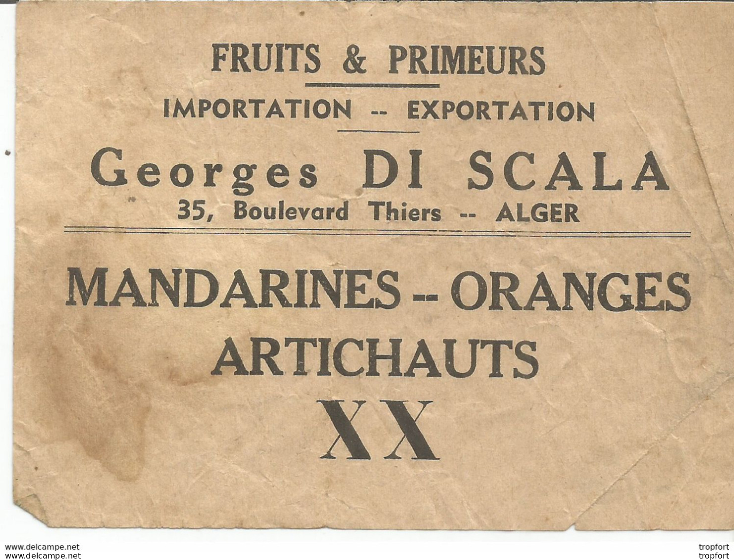 F152 / CDV Carte Publicitaire De Visite PUB Advertising Card / Georges DI SCALA Alger ALGERIE ARTICHAUT ORANGE FRUITS - Visitenkarten