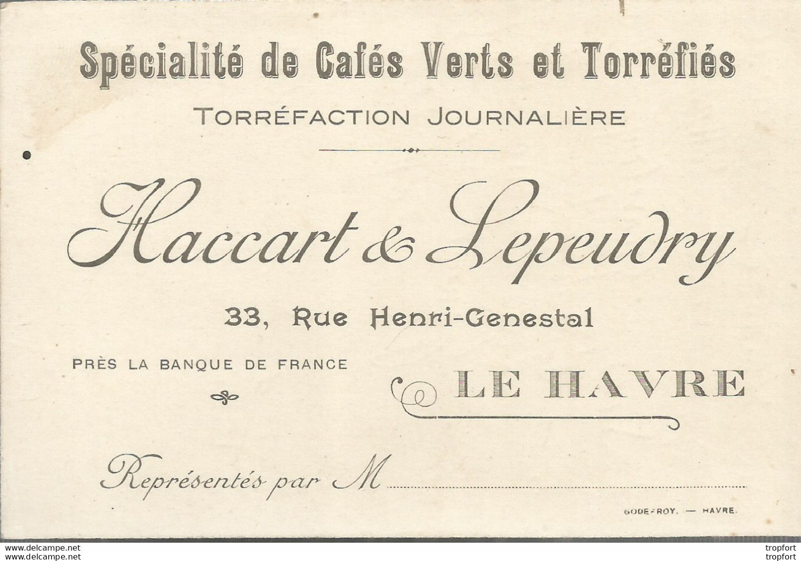 F152 / CDV Carte Publicitaire De Visite PUB Advertising Card / LE HAVRE Café Vert Torréfié HACCART LEPEUDRY TORREFACTION - Visiting Cards