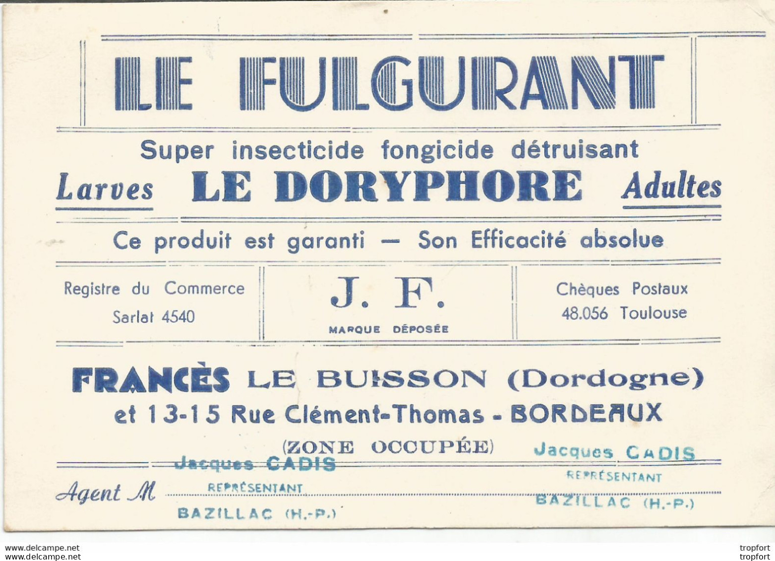 F152 / CDV Carte Publicitaire De Visite PUB Advertising Card / LE BUISSON Bazillac BORDEAUX Le DORYPHORE LA FULGURANT - Tarjetas De Visita