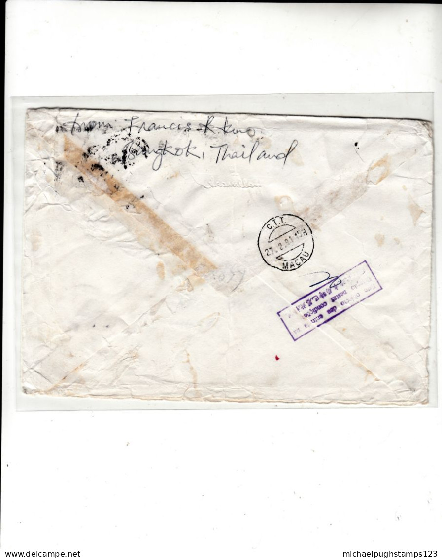 Macau / Damaged Mail / Thailand / Airmail / Rama 9 - Andere & Zonder Classificatie