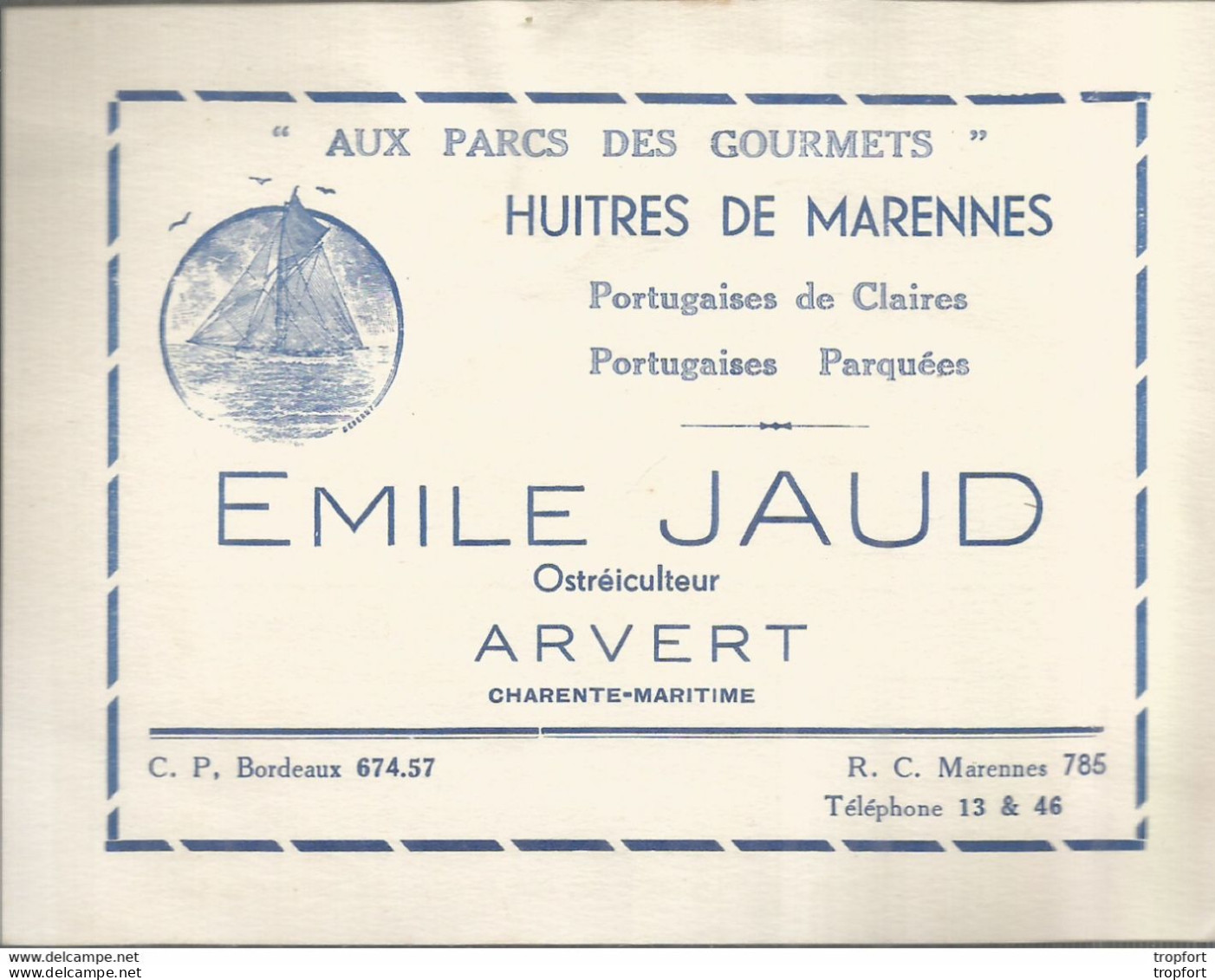 F152 / CDV Carte Publicitaire De Visite PUB Advertising Card / ARVERT Emile JAUD MARENNES HUITRES Huitre Ostreiculteur - Tarjetas De Visita