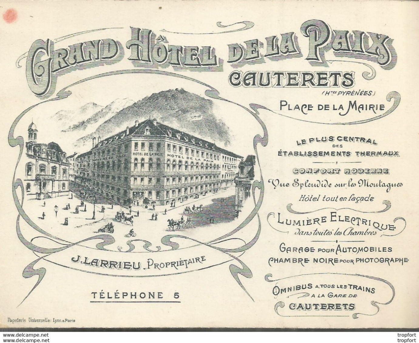 TB / Carte De VISITE Ancienne PUB Publicitaire Grand HOTEL De La PAIX CAUTERETS LARRIEU Place De La Mairie - Visitenkarten