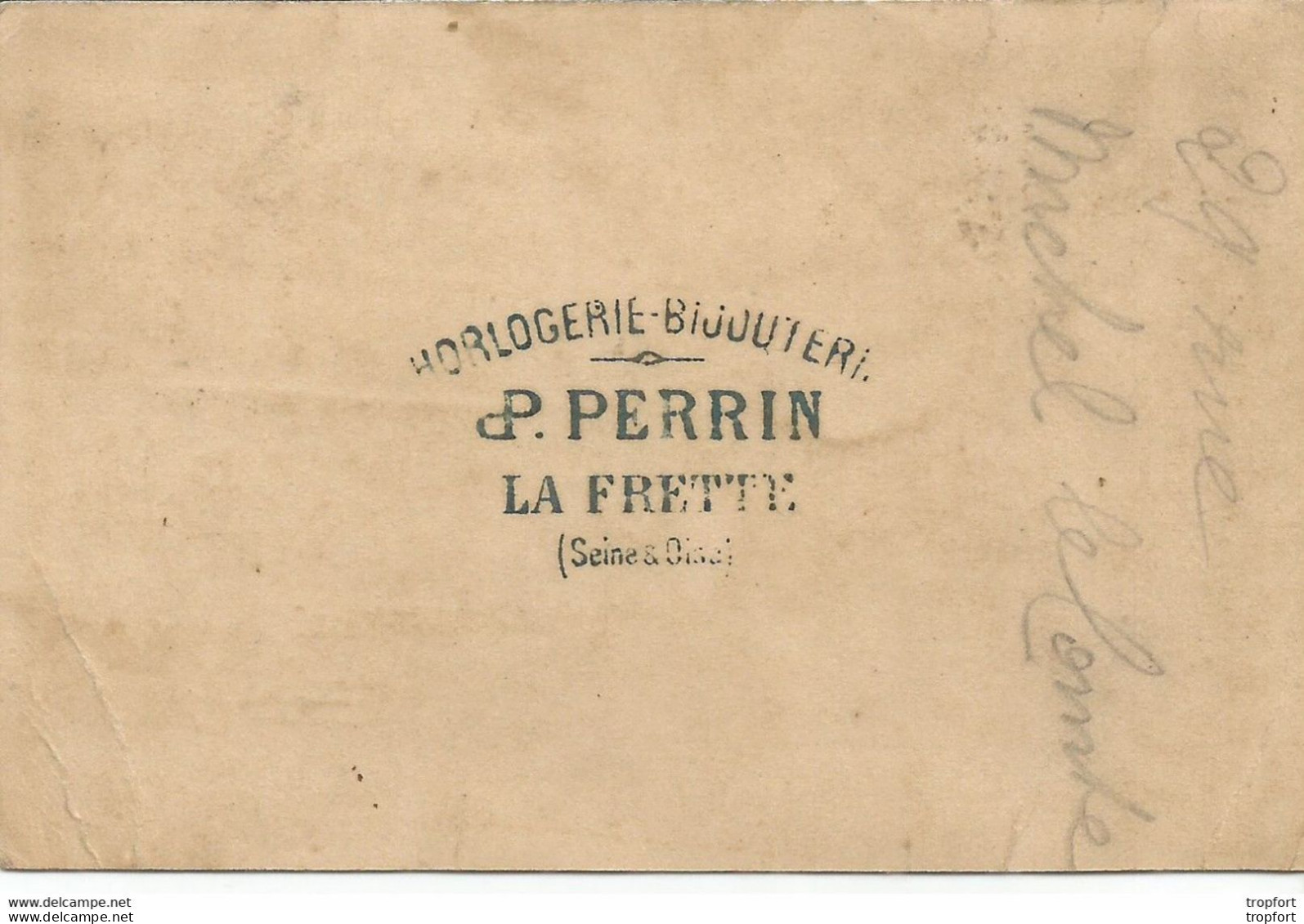 CO / Carte De Visite Ancienne HORLOGERIE Bijouterie PERRIN Rue De La DOUANE PARIS Lunetterie Orfèvrerie Antiquités - Visiting Cards