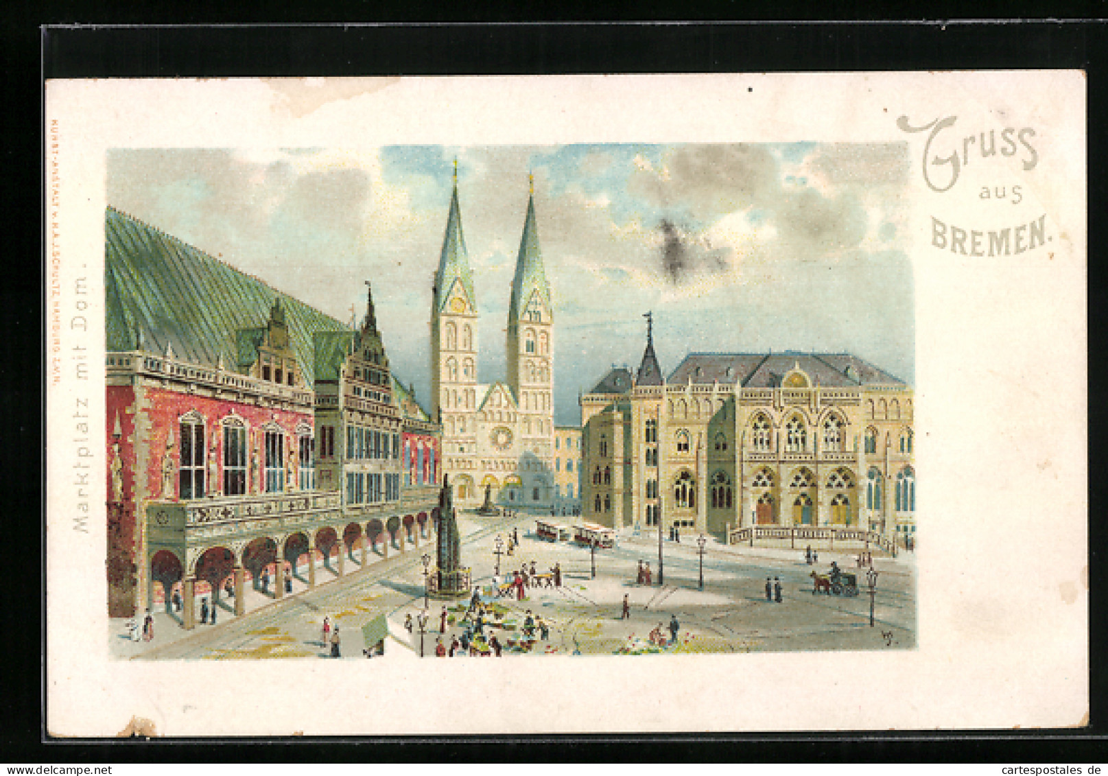 Lithographie Bremen, Marktplatz Mit Dom  - Bremen