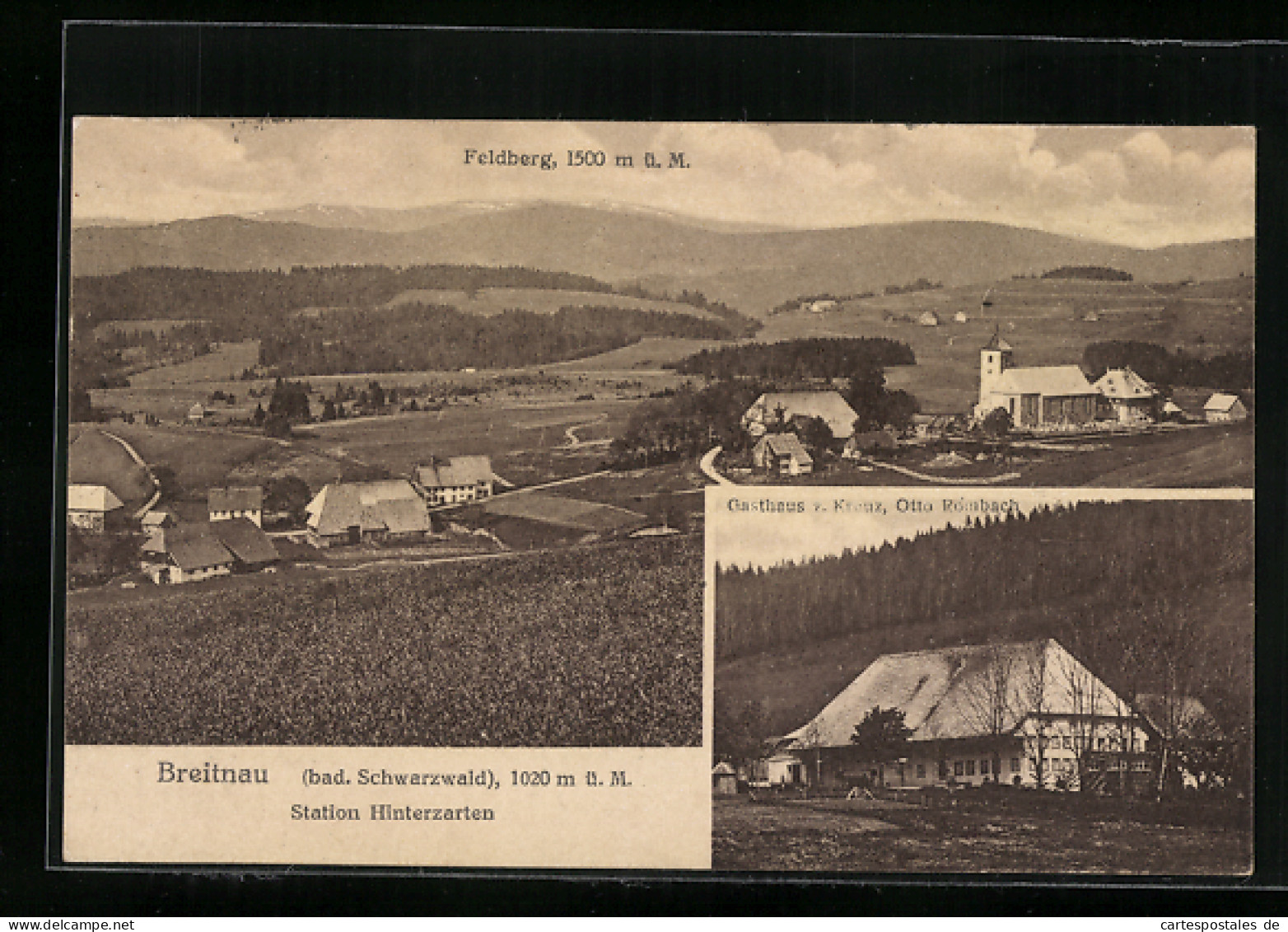 AK Breitnau / Bad. Schwarzwald, Gasthaus Zum Kreuz, Gesamtansicht Mit Feldberg  - Feldberg