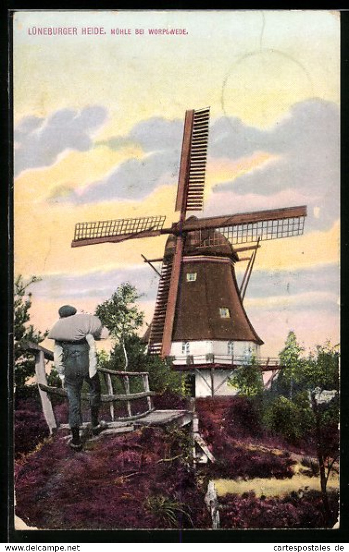 AK Worpswede, Ortspartie Mit Windmühle  - Moulins à Vent