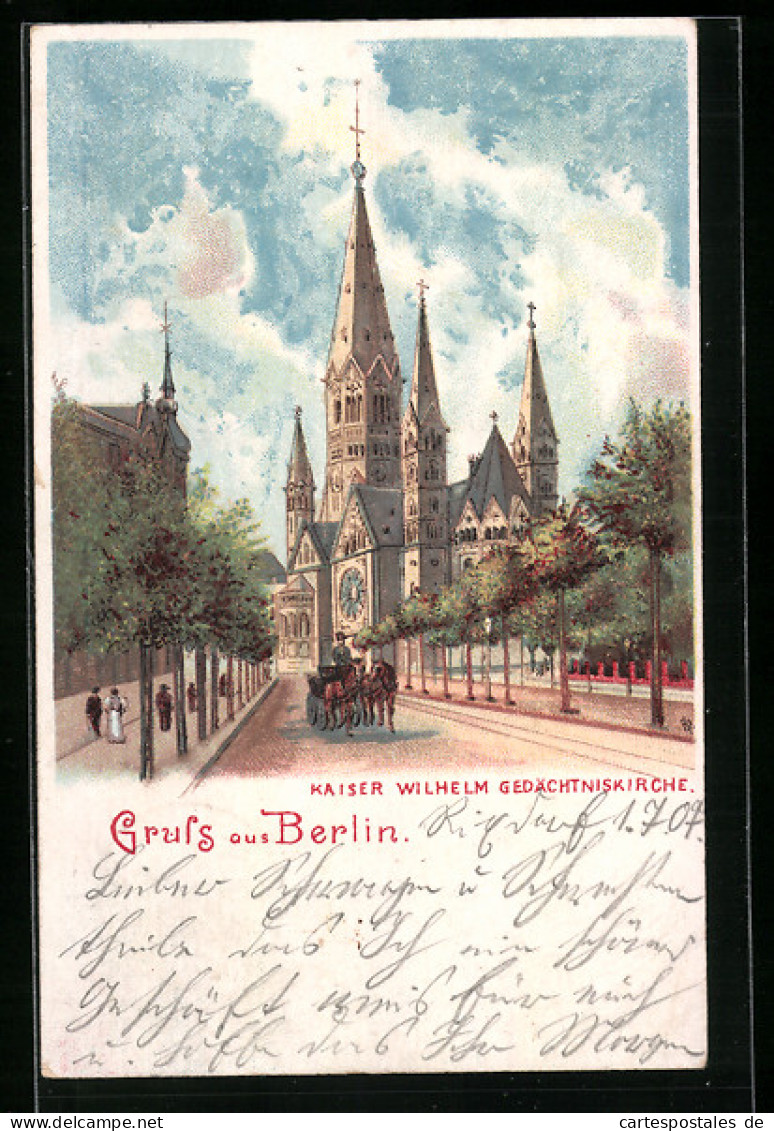 Lithographie Berlin-Charlottenburg, Die Kaiser-Wilhelm Gedächtniskirche  - Charlottenburg