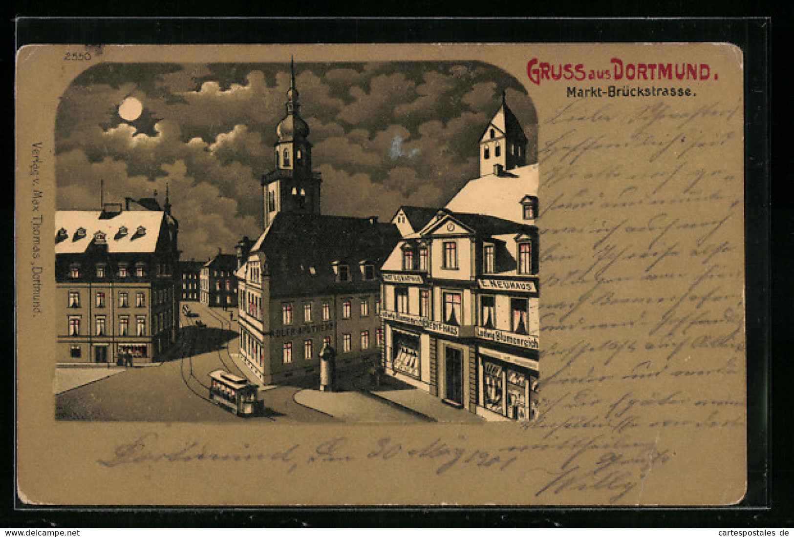 Mondschein-Lithographie Dortmund, Markt U. Brückenstrasse Bei Nacht  - Dortmund