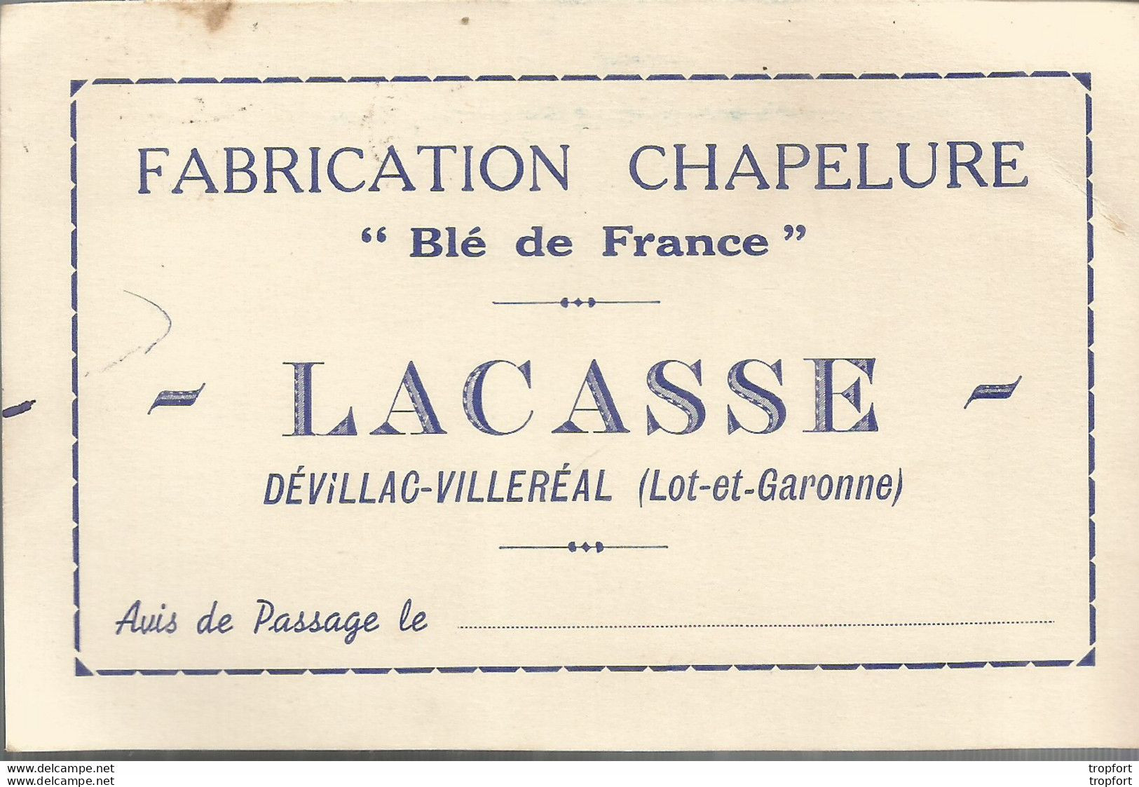 F152 / CDV Carte Publicitaire De Visite PUB Advertising Card / DEVILLAC-VILLEREAL LACASSE Chapelure Blé De FRANCE 1940 - Visitekaartjes