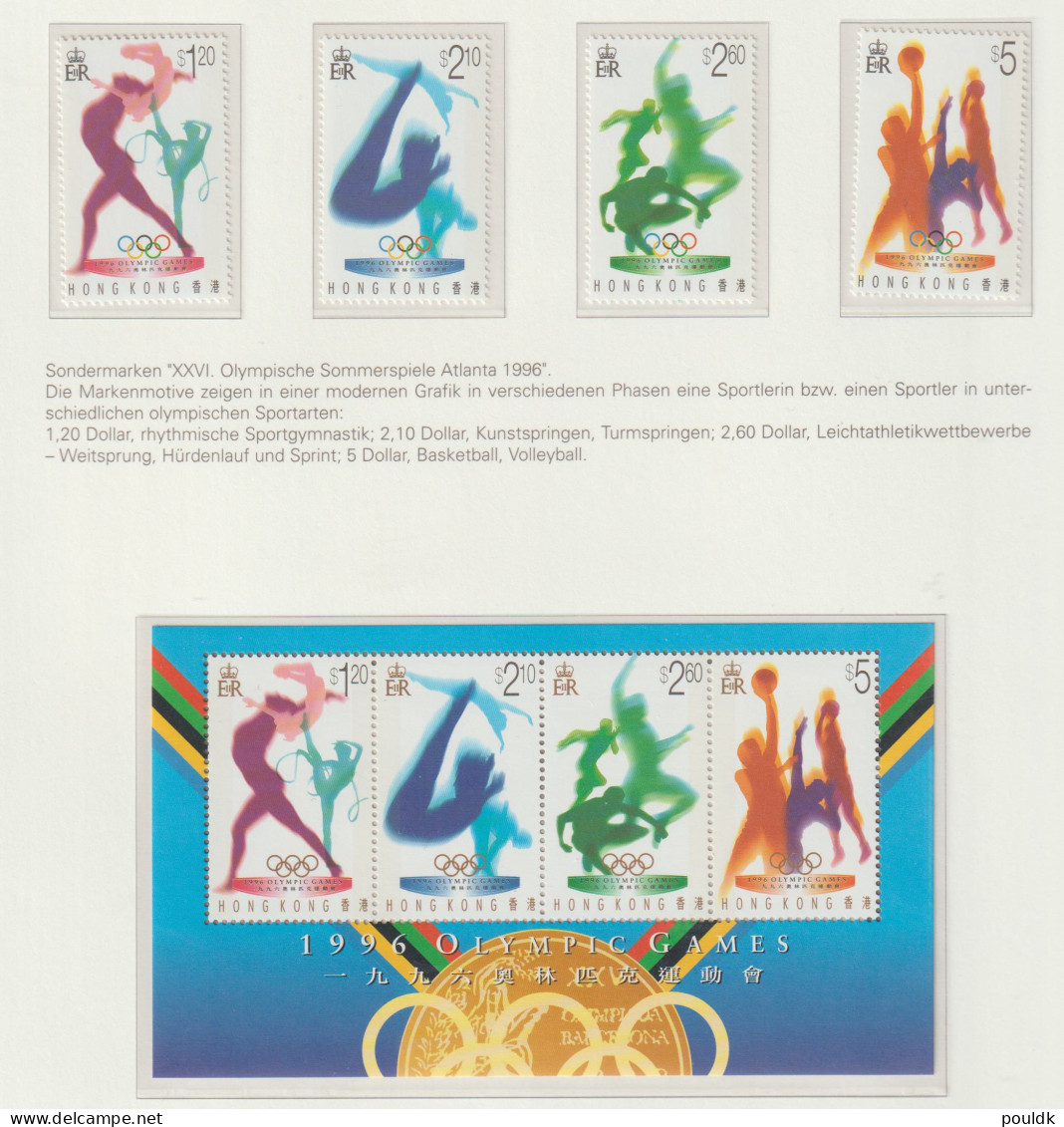 Hong Kong 1996 Olympic Games Atlanta Souvenir Sheet + Set Of Three Stamps MNH/**. Postal Weight 0,09 Kg - Summer 1996: Atlanta