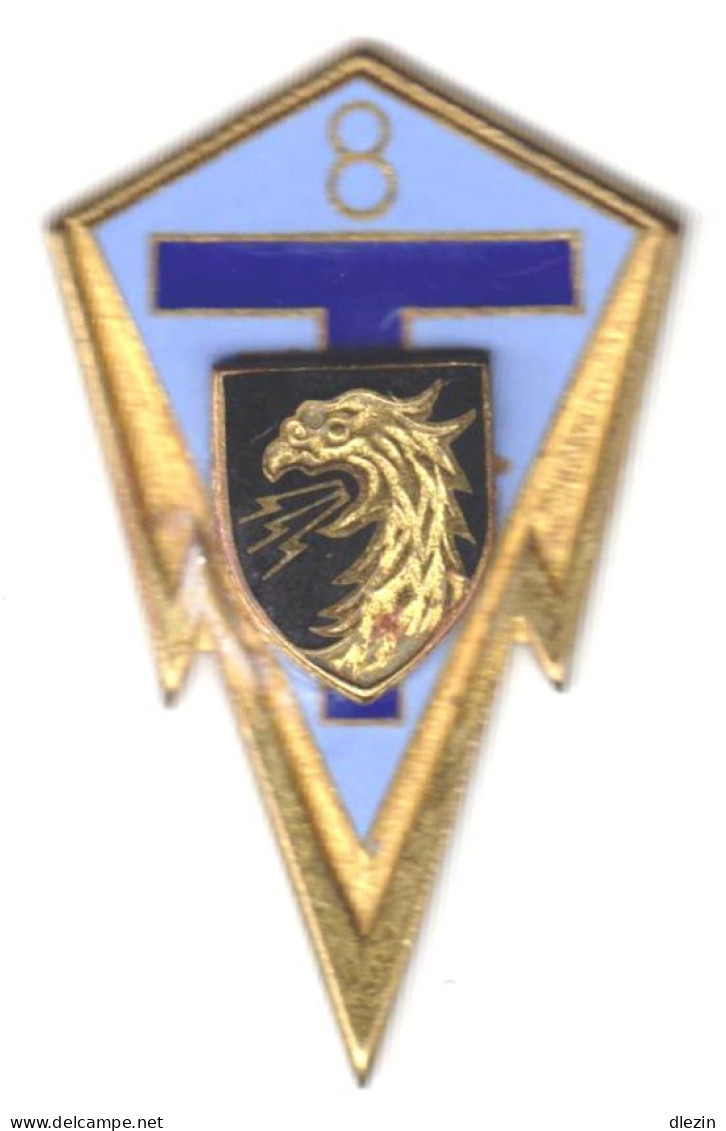 8° RT. 8° Régiment De Transmissions. Oiseau Crachant Des éclairs En Relief. Drago.694. Faux N° Homologation. Attache Enl - Armée De Terre