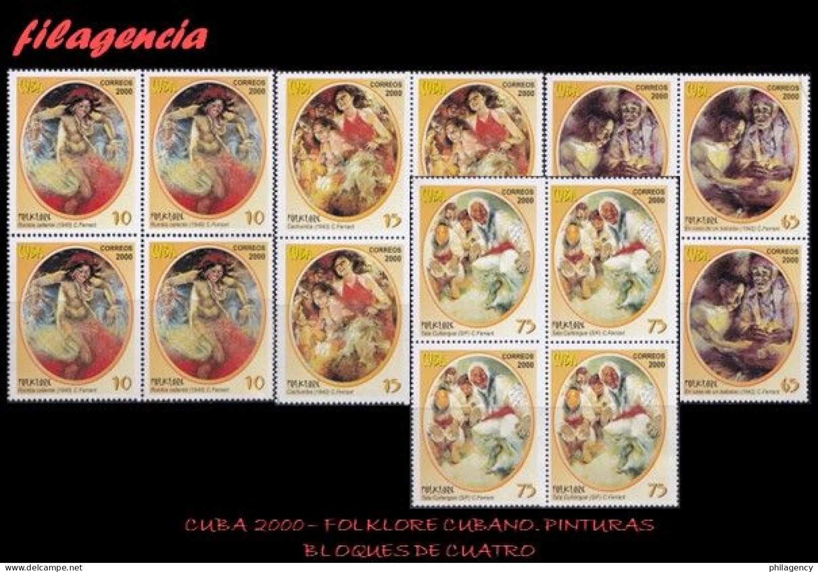 CUBA. BLOQUES DE CUATRO. 2000-02 FOLKLORE AFROCUBANO. PINTURAS - Unused Stamps