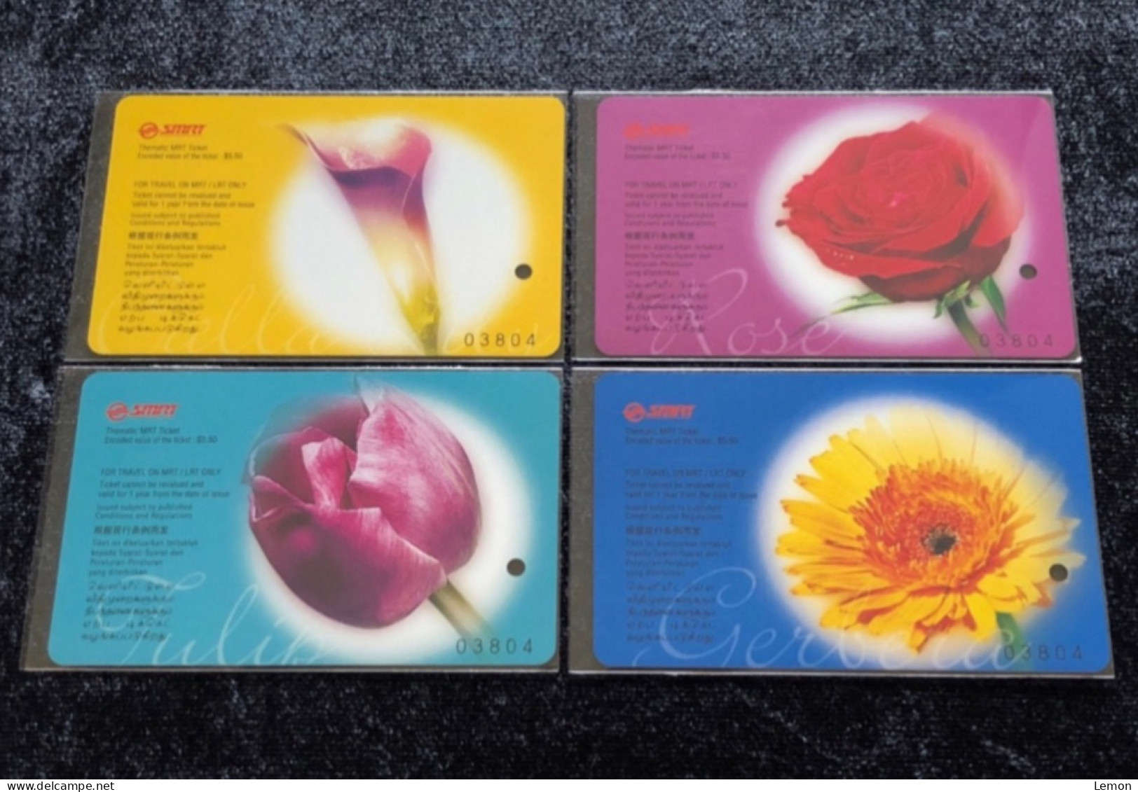 Singapore SMRT TransitLink Metro Train Subway Ticket Card, The Scent Of Nature Flower, Set Of 4 Used Cards - Singapour