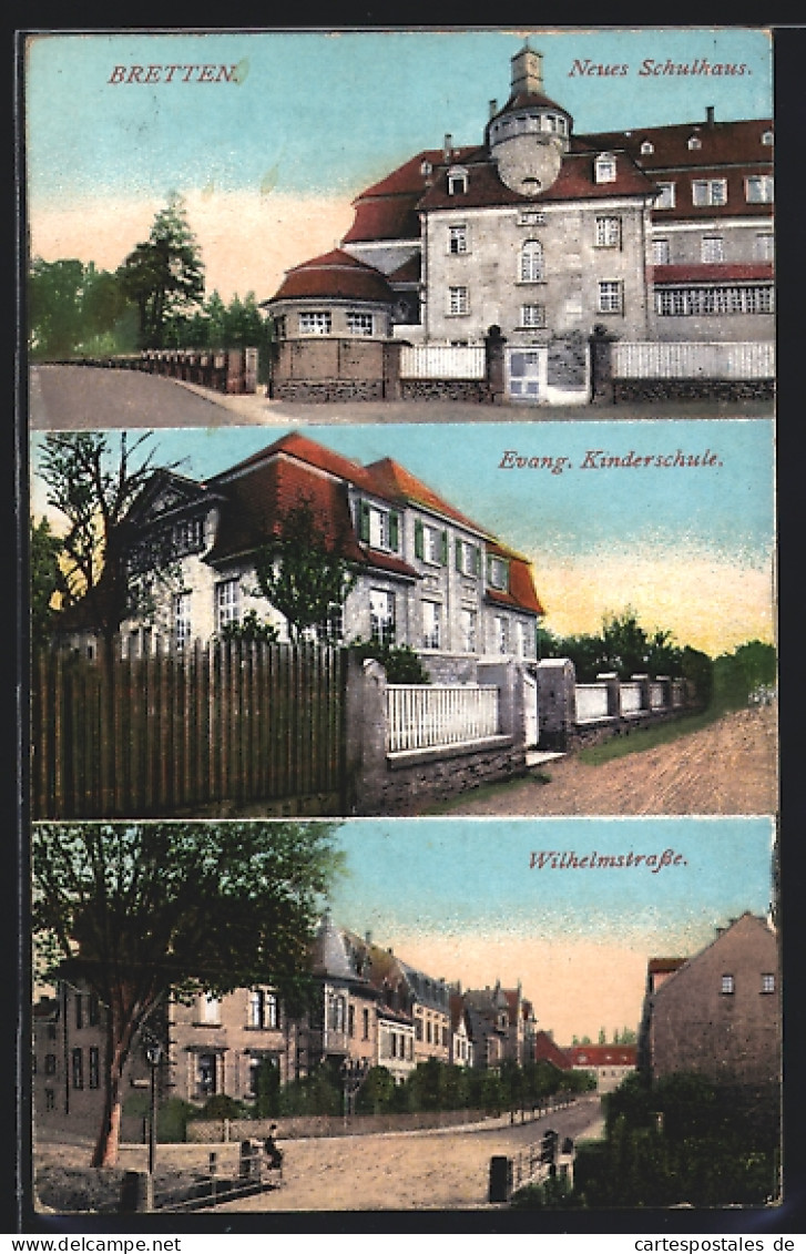 AK Bretten, In Der Wilhelmstrasse, Evang. Kinderschule, Neues Schulhaus  - Bretten