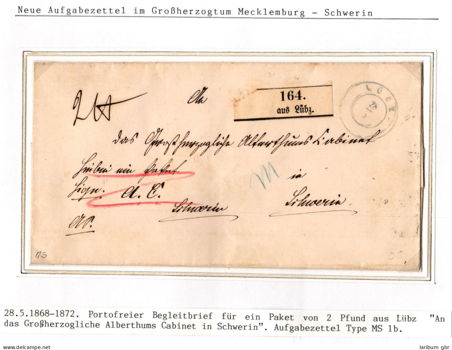 Norddeutscher Bund Paketbegleitbrief Lübz - Schwerin, Aufgabezettel #IB948 - Covers & Documents