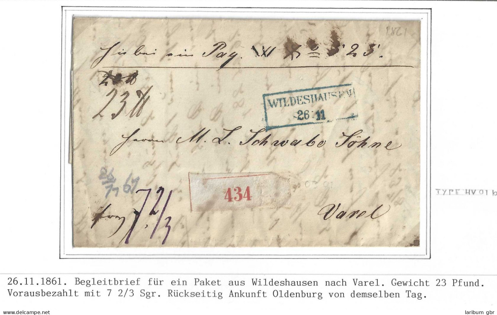 Oldenburg Paketbegleitbrief Wildeshausen - Varel, Aufgabezettel #IB932 - Oldenbourg