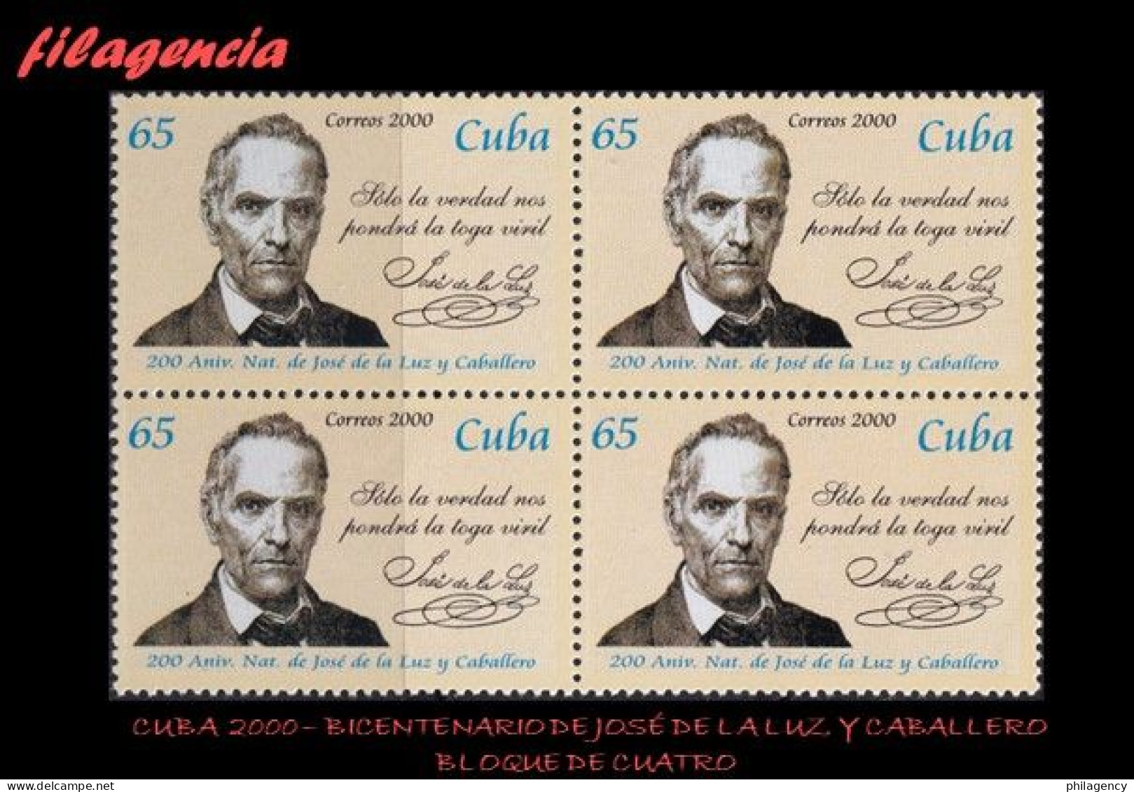 CUBA. BLOQUES DE CUATRO. 2000-12 BICENTENARIO DEL PEDAGOGO CUBANO JOSÉ DE LA LUZ Y CABALLERO - Ungebraucht