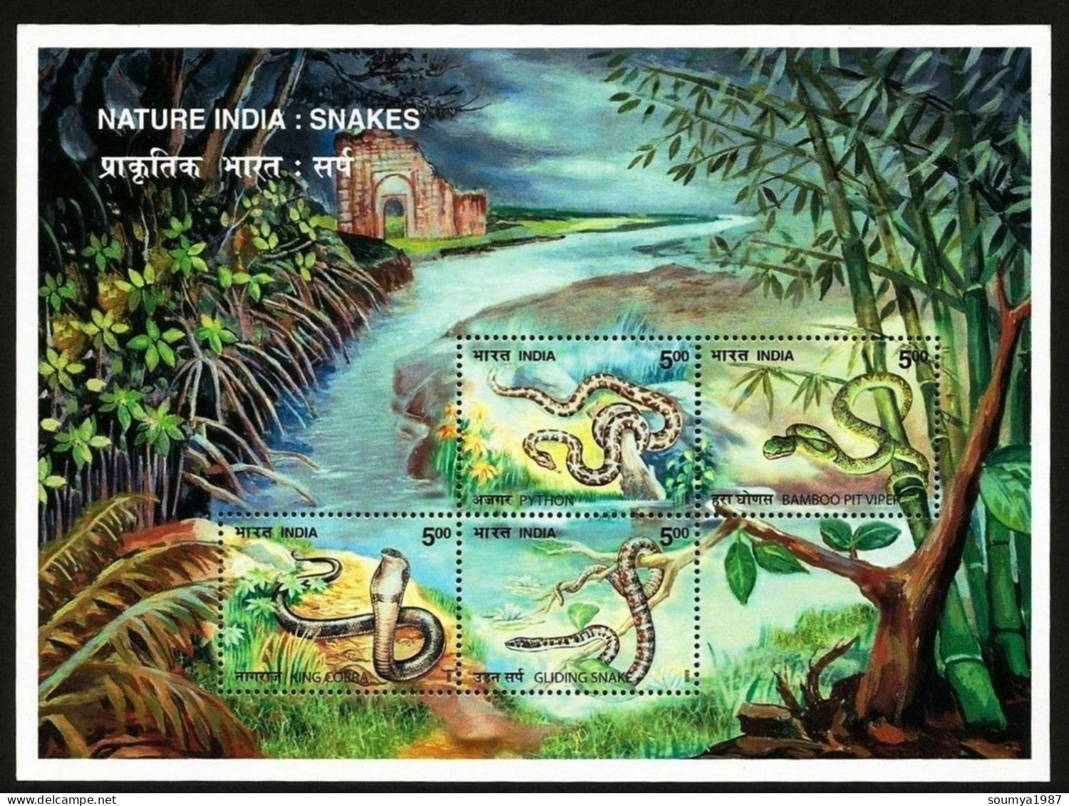 INDIA 2003 SNAKES OF INDIA REPTILES SNAKES MINIATURE SHEET MS MNH - Ongebruikt