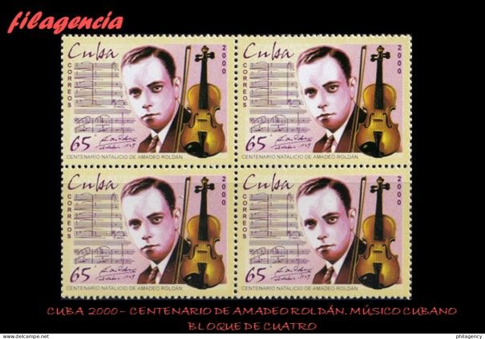 CUBA. BLOQUES DE CUATRO. 2000-13 CENTENARIO DEL MÚSICO CUBANO AMADEO ROLDÁN - Unused Stamps