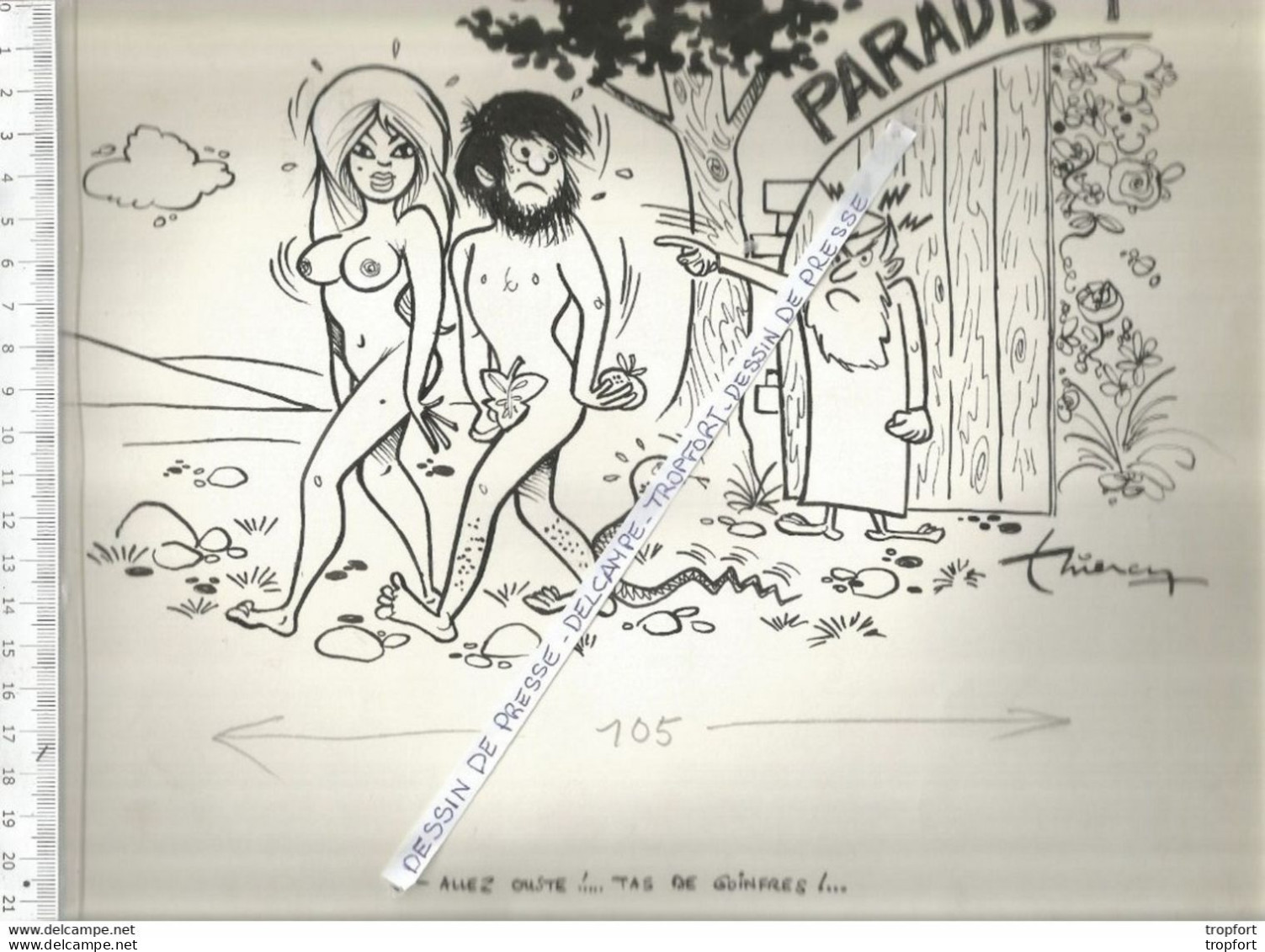 D9 / Press Cartoon / à Saisir !! BD Humour Dessin De PRESSE ORIGINAL Signé Thiercy ADAM Et EVE PARADIS - Dessins