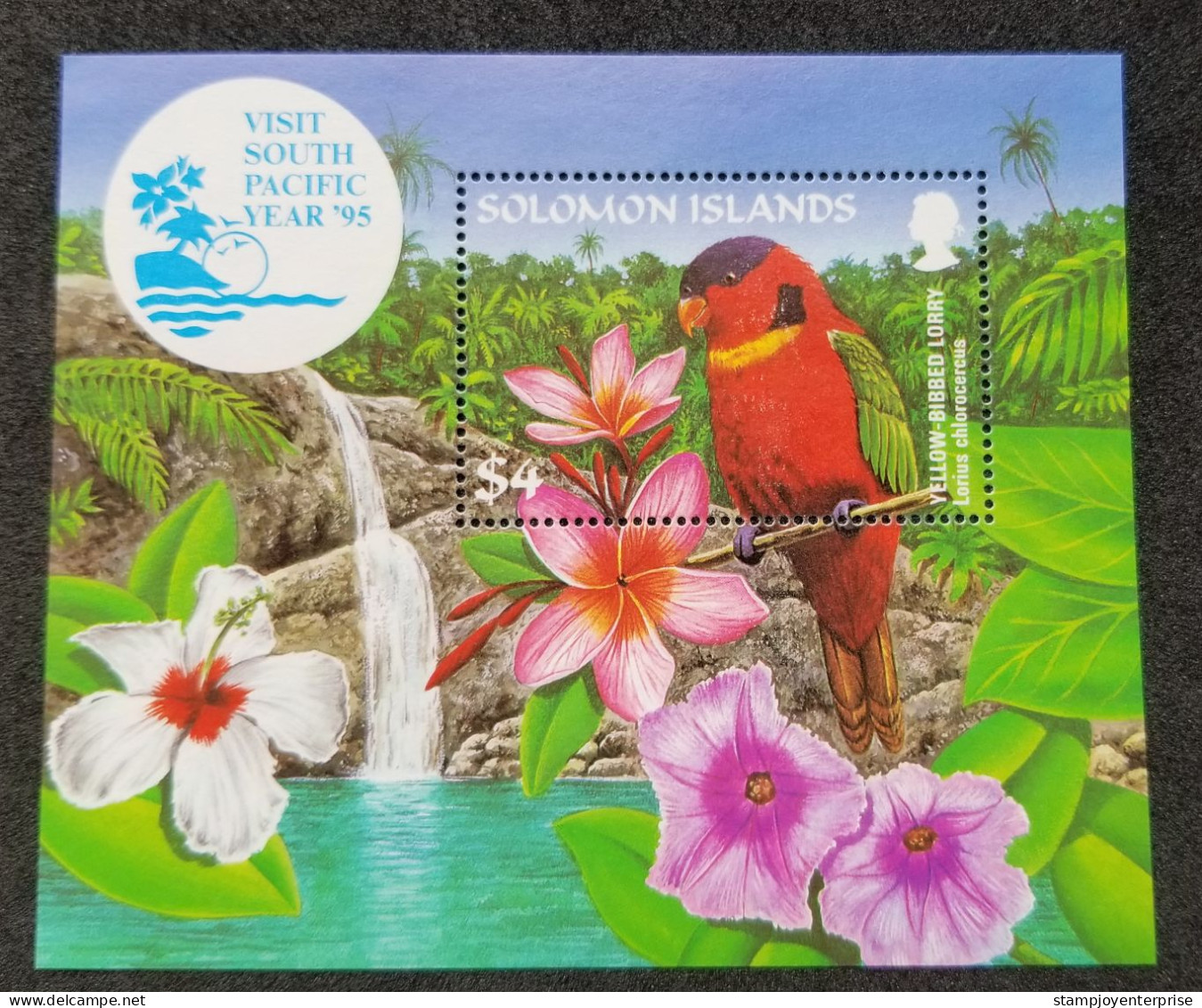 Solomon Islands Bird 1995 Parrot Flower Waterfall Birds Parrots (ms) MNH *south Pacific '95 - Salomon (Iles 1978-...)