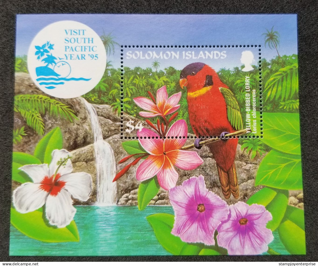 Solomon Islands Bird 1995 Parrot Flower Waterfall Birds Parrots (ms) MNH *south Pacific '95 - Islas Salomón (1978-...)