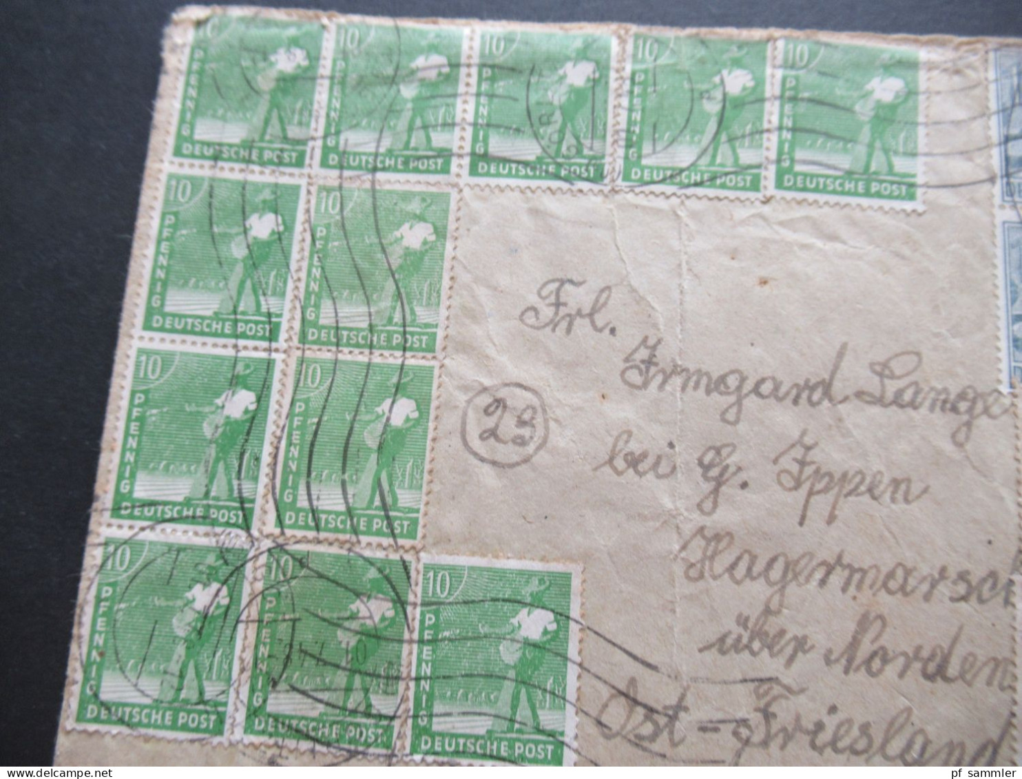 SBZ Währungsreform ZF Zehnfachfrankatur 1.7.1948 Fernbrief Görlitz - Hagermarsch über Norden Ostfriesland - Storia Postale